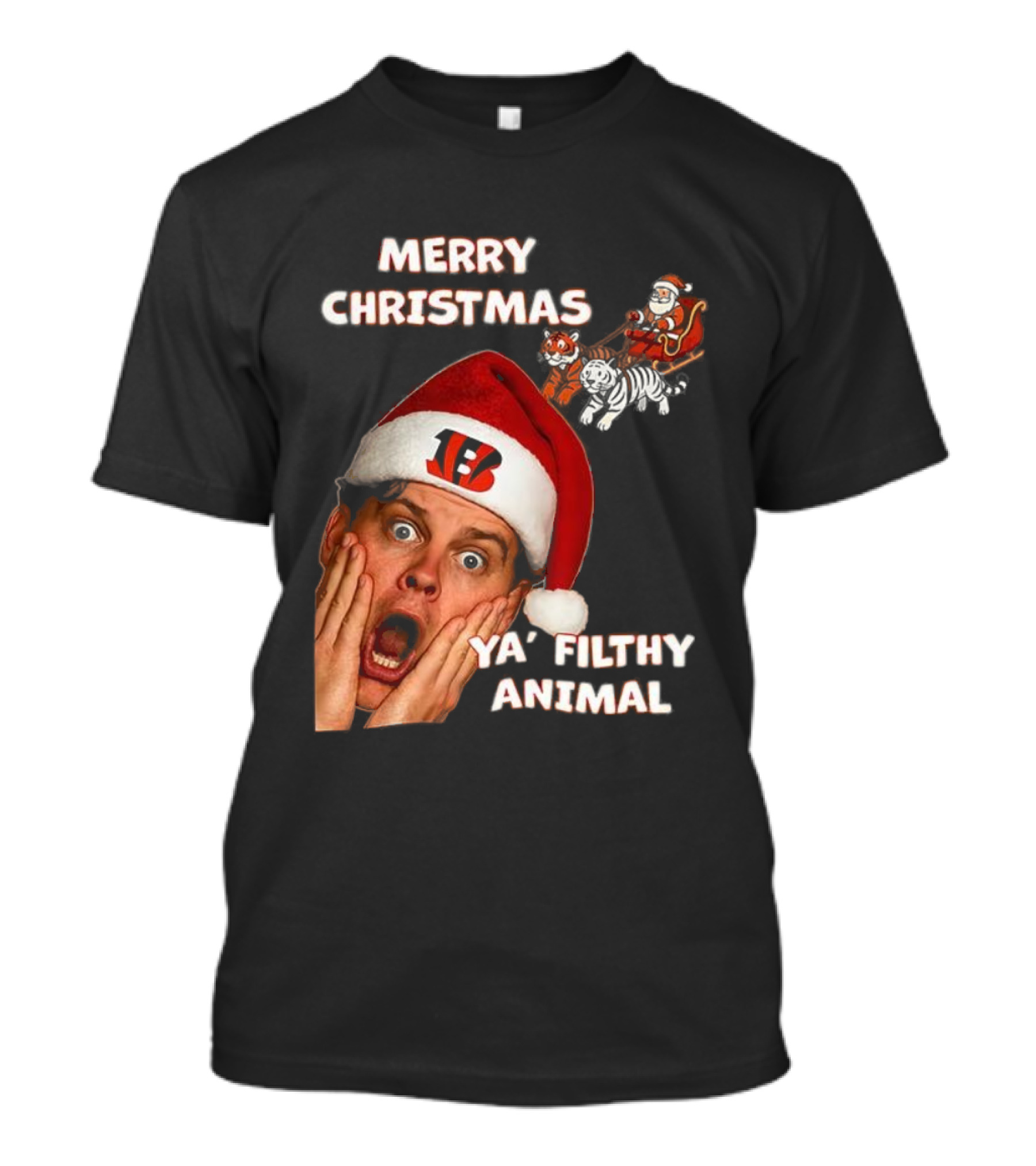 Merry Christmas Ya Filthy Animal Joe Alone Santa Hat T-Shirt