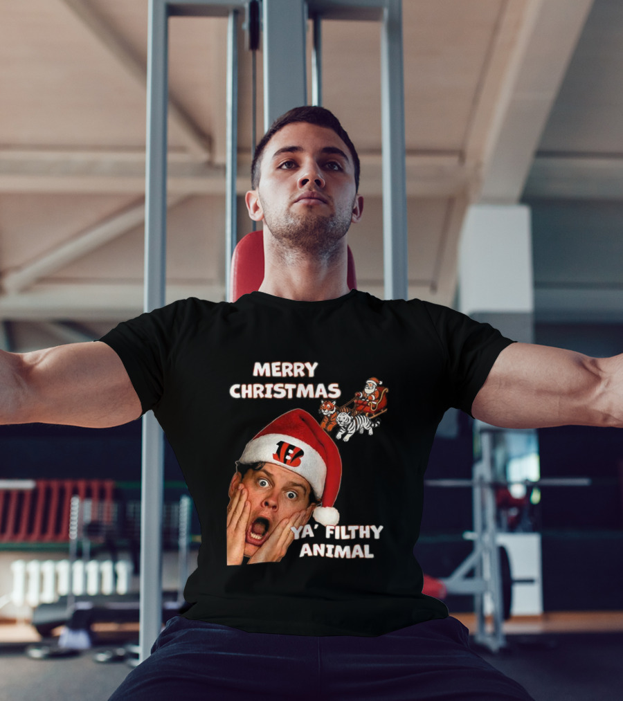 Merry Christmas Ya Filthy Animal Joe Alone Santa Hat T-Shirt