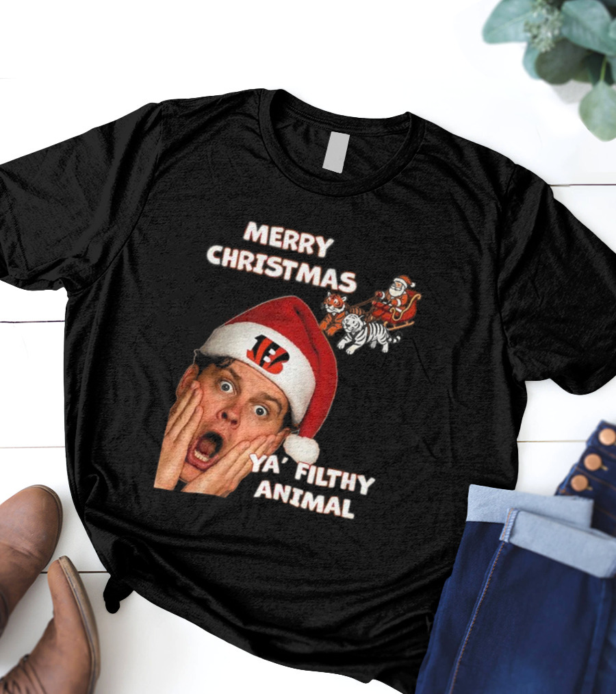Merry Christmas Ya Filthy Animal Joe Alone Santa Hat T-Shirt
