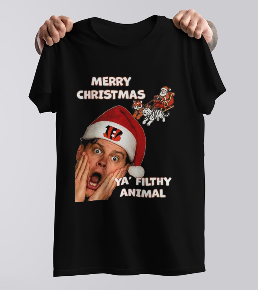Merry Christmas Ya Filthy Animal Joe Alone Santa Hat T-Shirt
