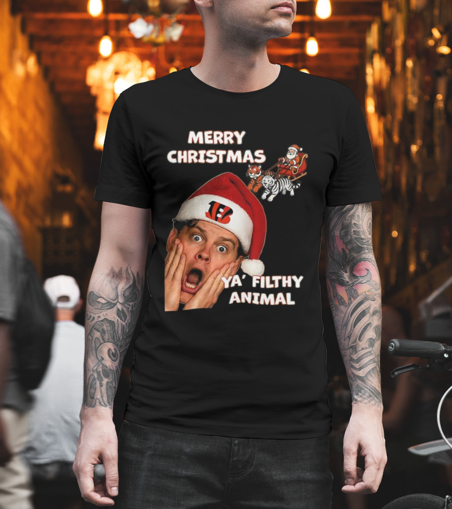 Merry Christmas Ya Filthy Animal Joe Alone Santa Hat T-Shirt