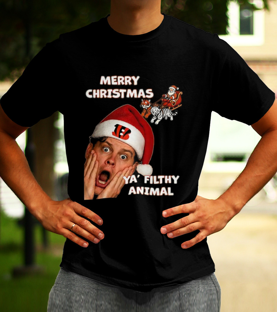 Merry Christmas Ya Filthy Animal Joe Alone Santa Hat T-Shirt