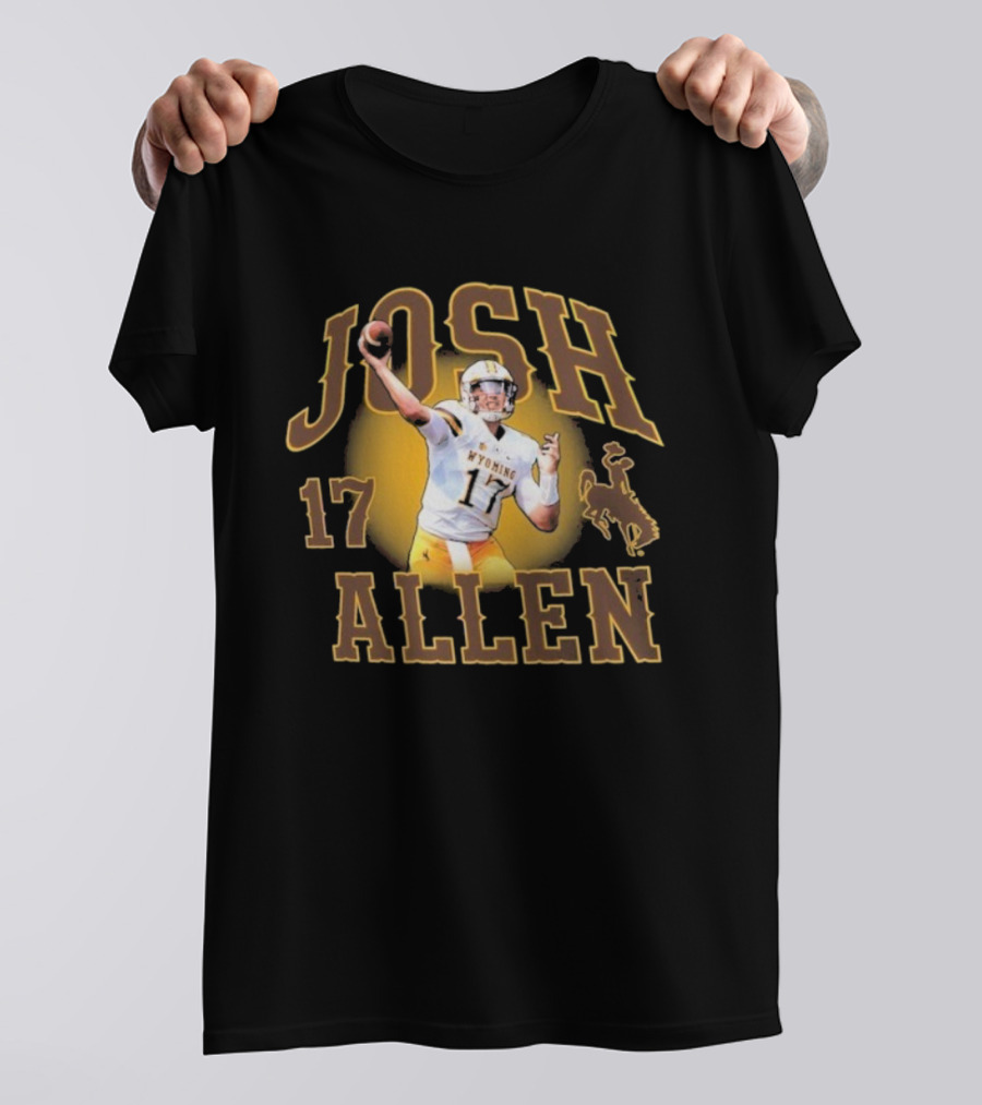 Josh Allen 17 Wyoming Cowboys Football Player Brown And Gold T-Shirt