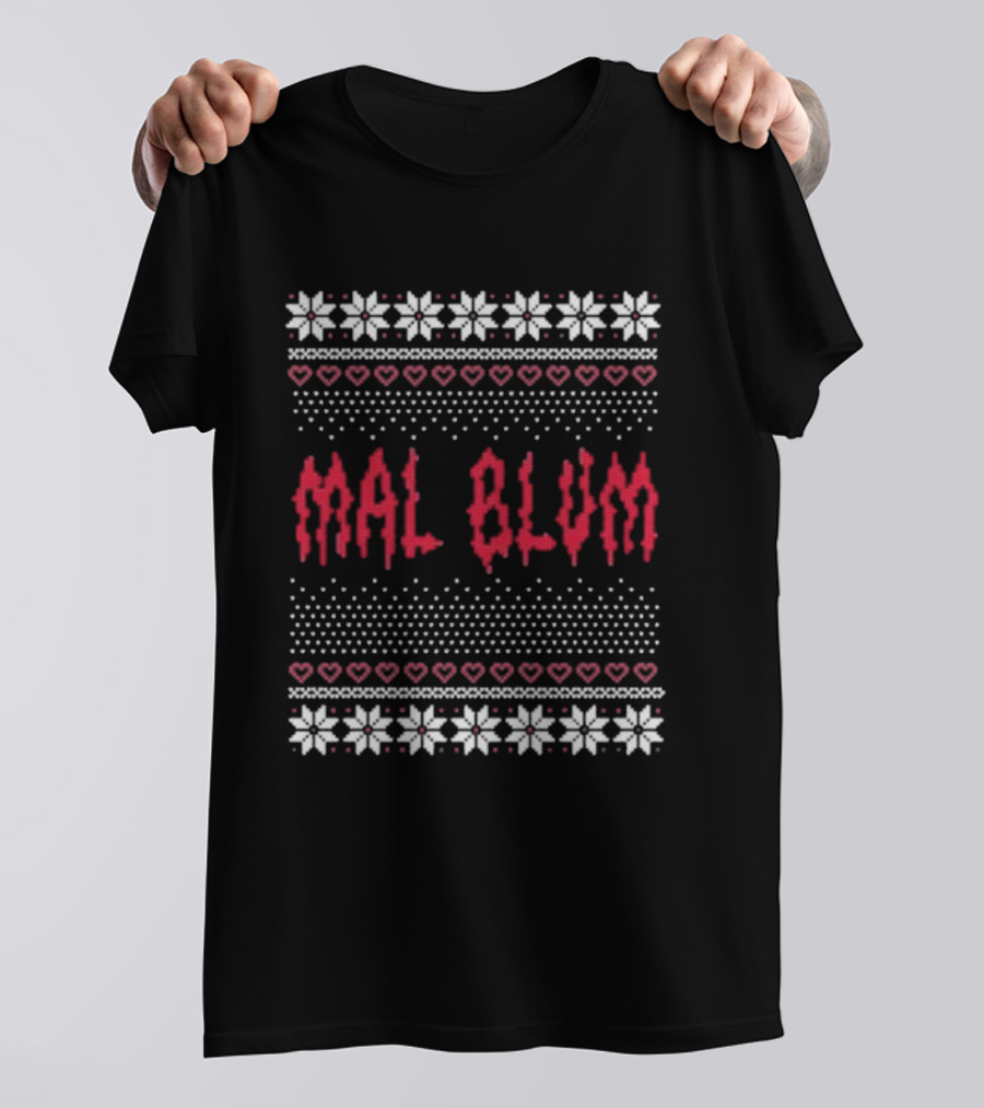 Mal Blum Ugly Christmas Sweater Style Hearts And Snowflakes T-Shirt