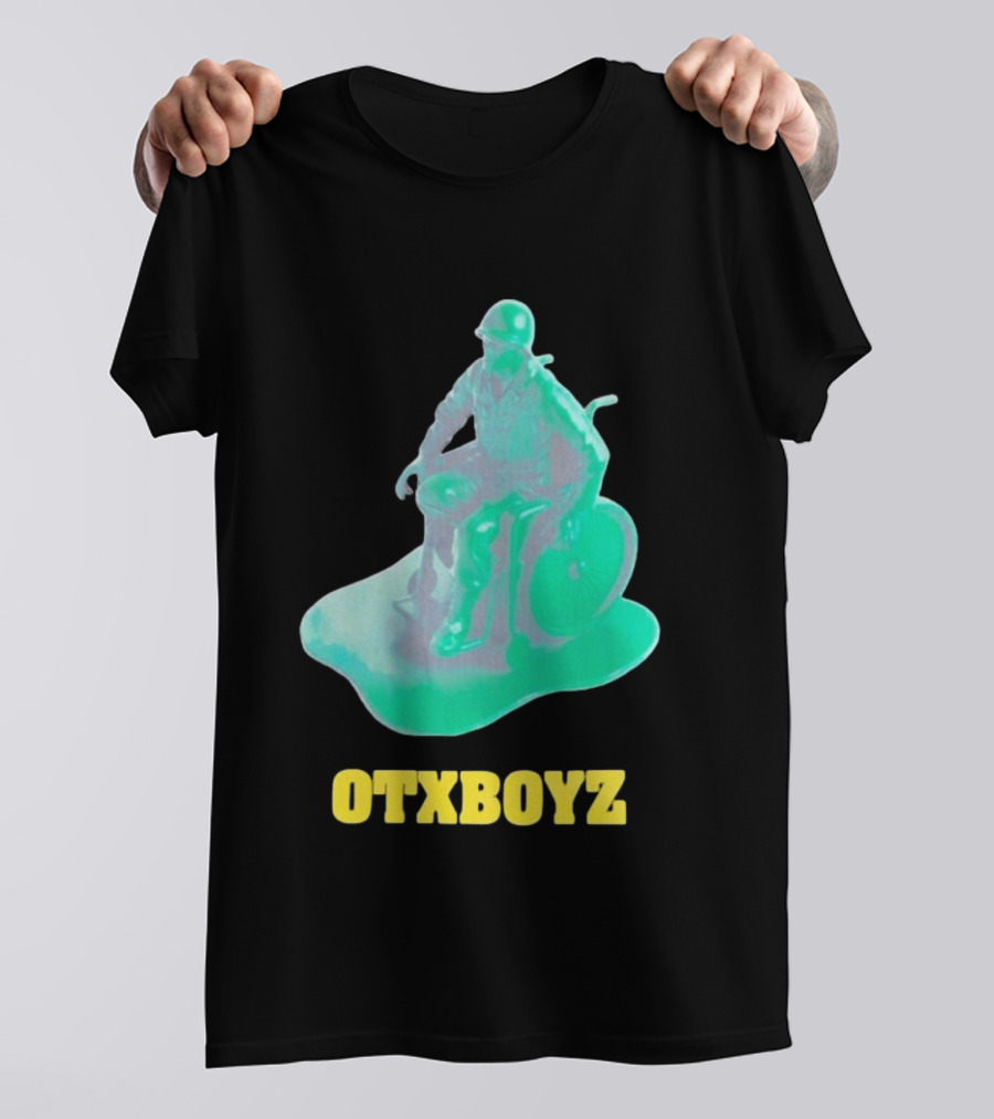 OTXBOYZ Toy Soldier In Wheelchair Vibrant Green Military Imagery T-Shirt