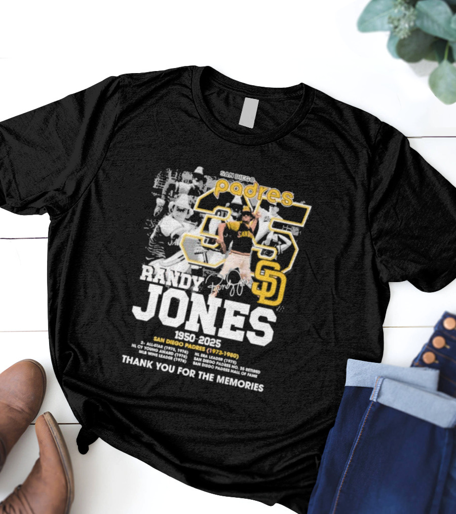 Randy Jones San Diego Padres 35 1950-2025 Thank You For The Memories T-Shirt