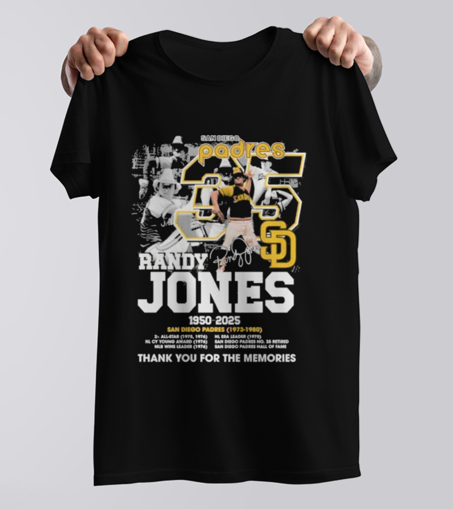 Randy Jones San Diego Padres 35 1950-2025 Thank You For The Memories T-Shirt