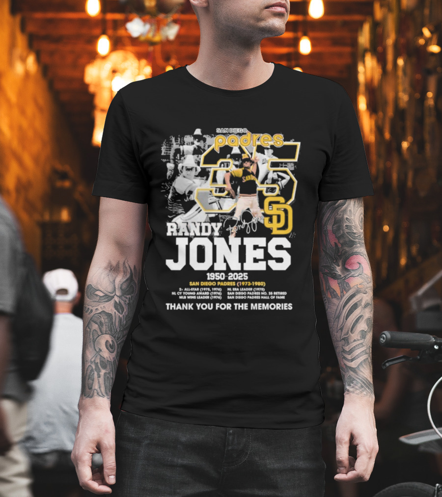 Randy Jones San Diego Padres 35 1950-2025 Thank You For The Memories T-Shirt