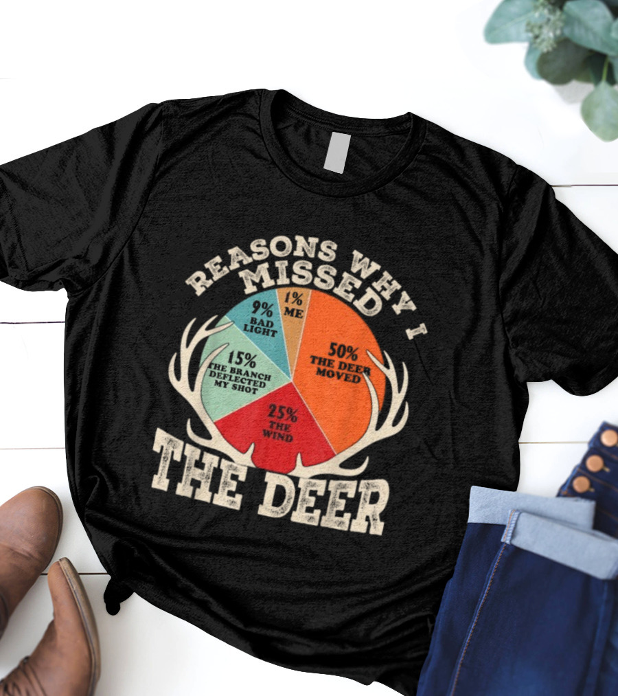 Reasons Why I Missed The Deer Pie Chart Hunting Humor T-Shirt
