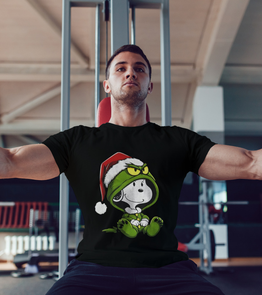 Snoopy Grinch Santa Hat Cute Cartoon Merry Christmas T-Shirt