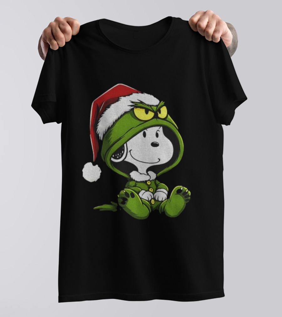 Snoopy Grinch Santa Hat Cute Cartoon Merry Christmas T-Shirt