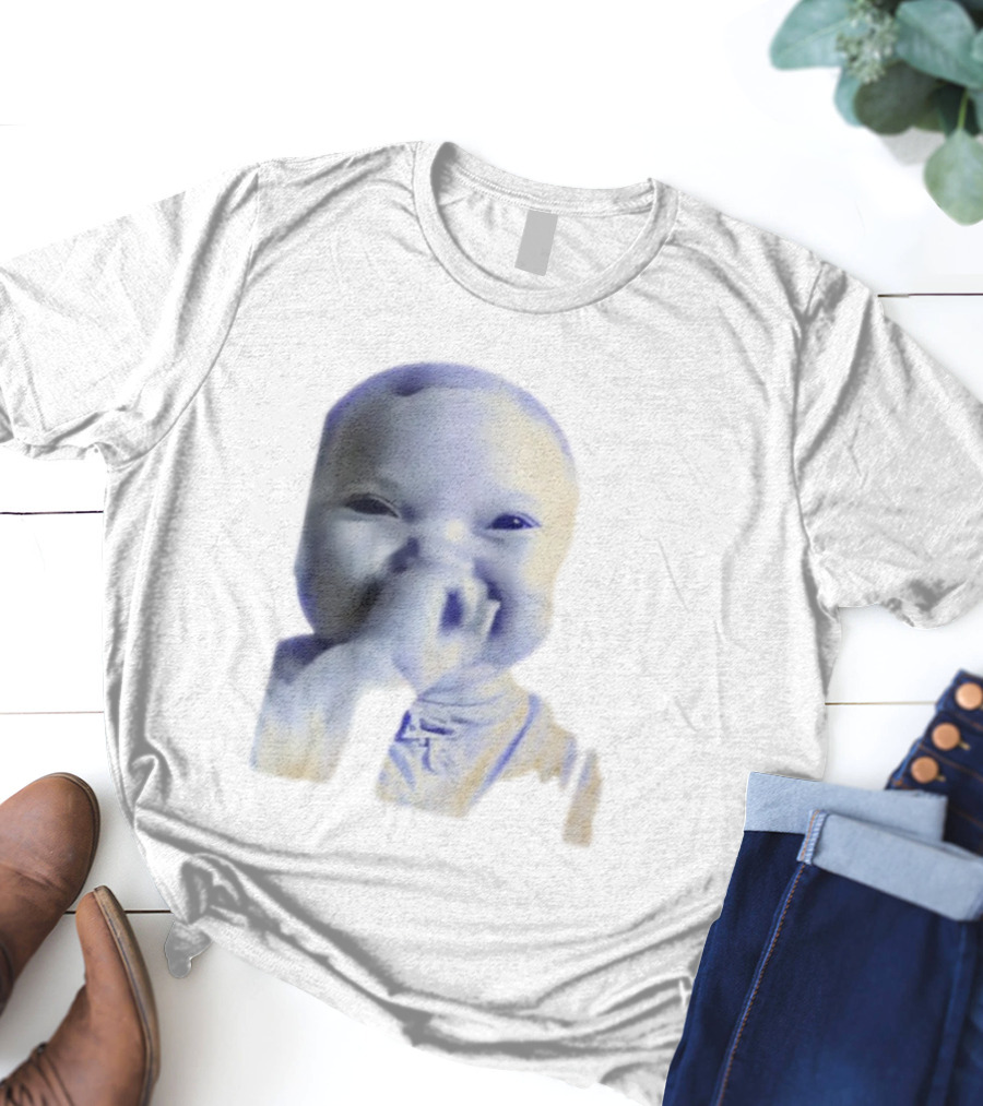 AI Baby Holding Laugh Meme Blue Tones T-Shirt