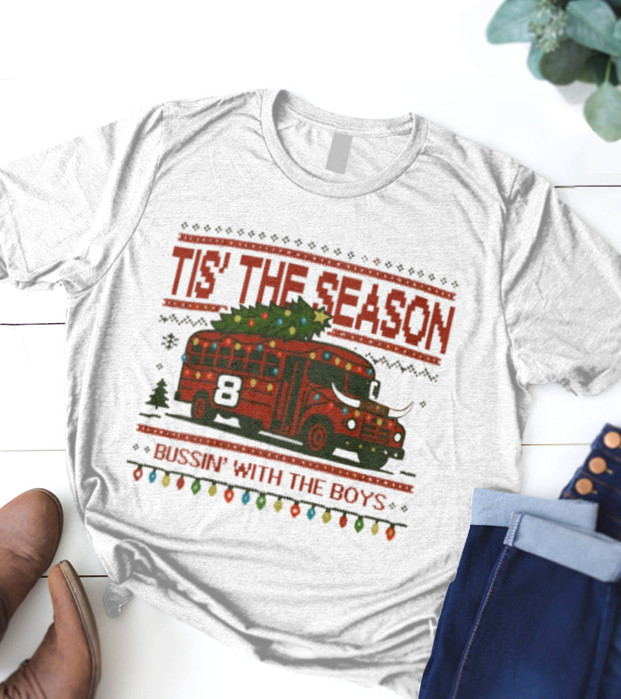 Tis The Season Festive Bus Bussin’ With The Boys Holiday Lights T-Shirt