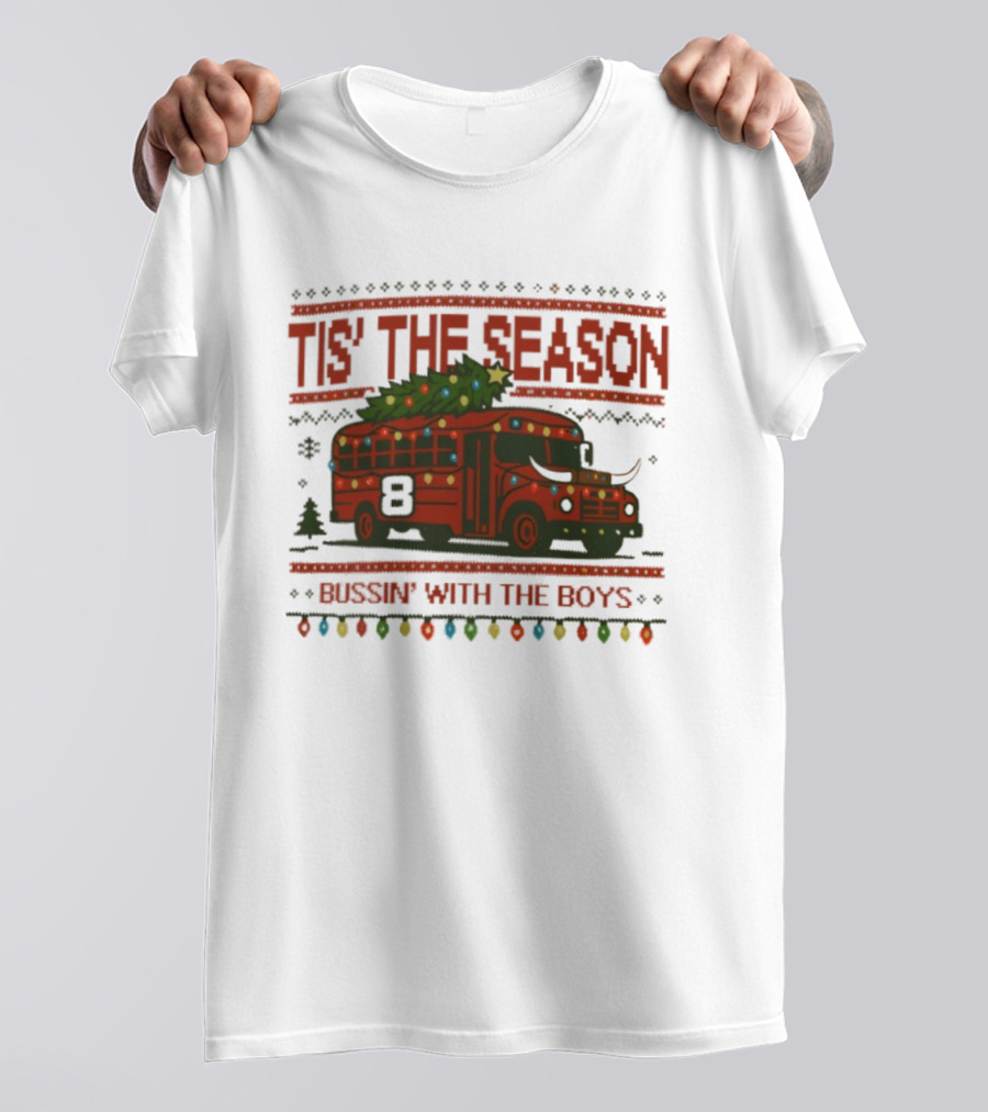 Tis The Season Festive Bus Bussin’ With The Boys Holiday Lights T-Shirt