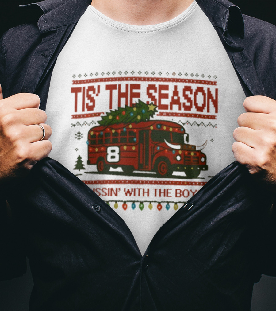 Tis The Season Festive Bus Bussin’ With The Boys Holiday Lights T-Shirt