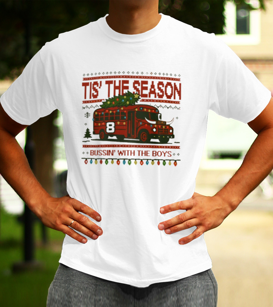 Tis The Season Festive Bus Bussin’ With The Boys Holiday Lights T-Shirt