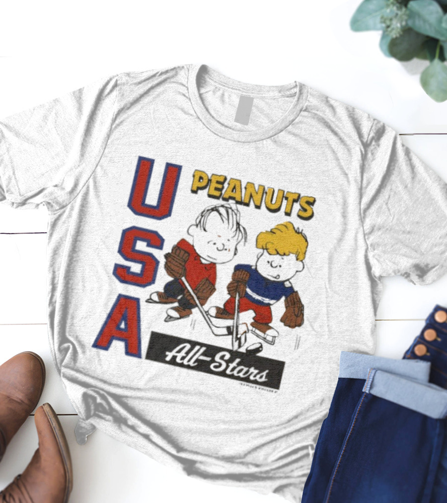 Peanuts USA All Stars Hockey Image With Charles M. Schulz Characters T-Shirt