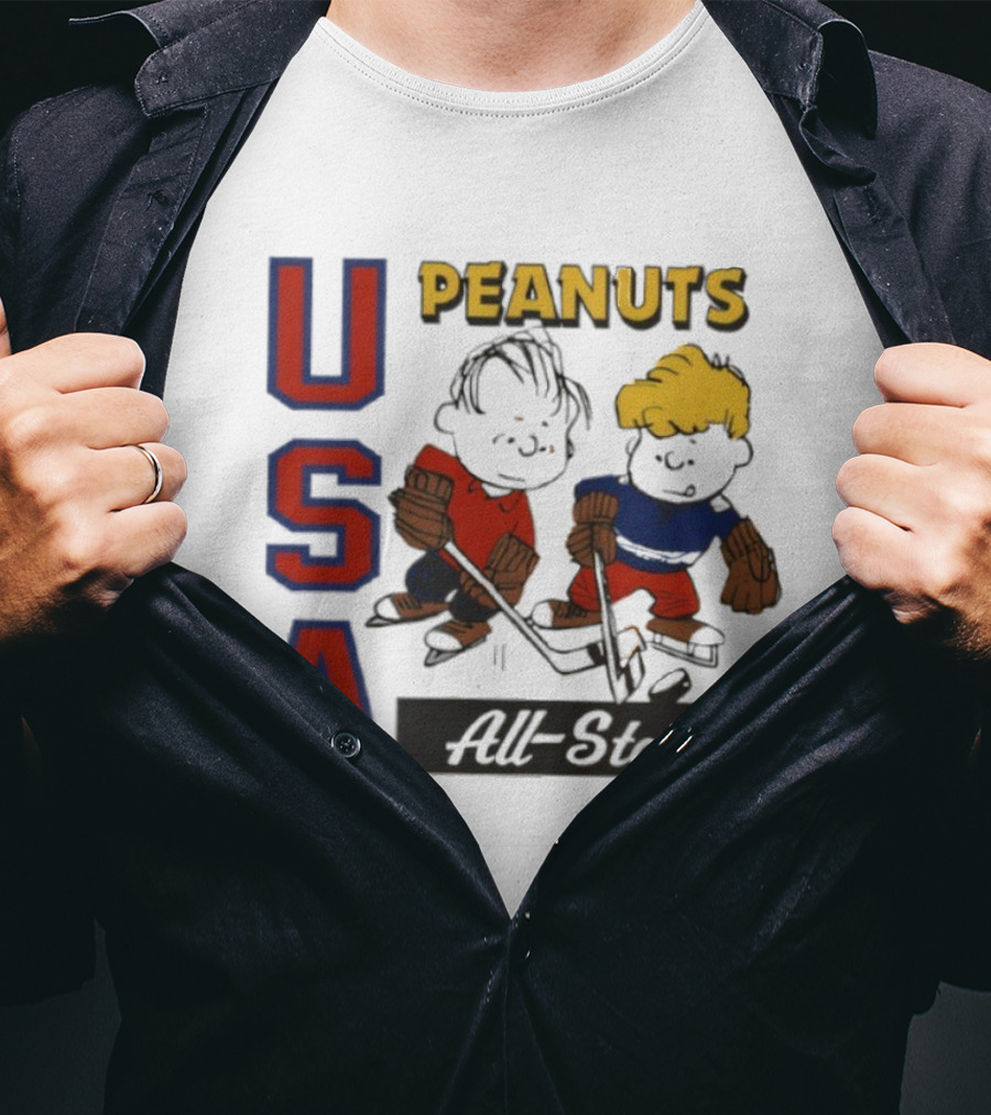 Peanuts USA All Stars Hockey Image With Charles M. Schulz Characters T-Shirt