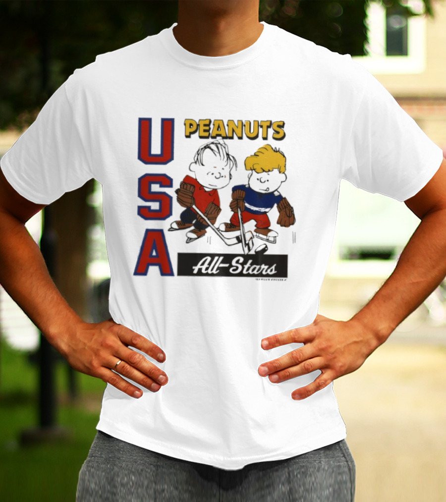 Peanuts USA All Stars Hockey Image With Charles M. Schulz Characters T-Shirt