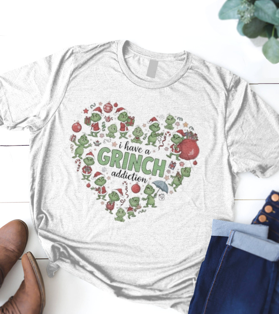 Grinch Christmas Addiction Heart Full Of Grinch Characters T-Shirt