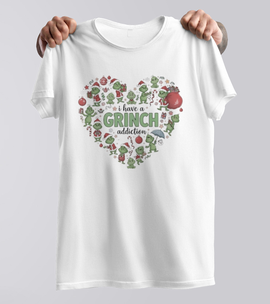 Grinch Christmas Addiction Heart Full Of Grinch Characters T-Shirt
