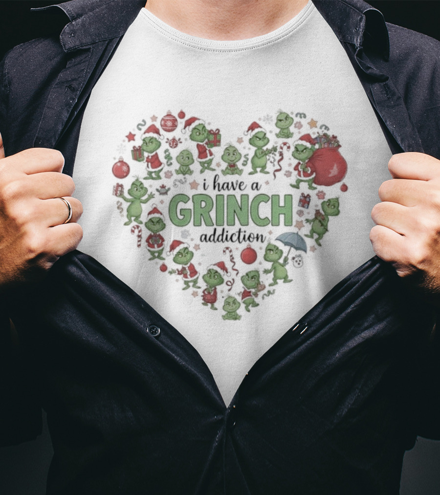 Grinch Christmas Addiction Heart Full Of Grinch Characters T-Shirt