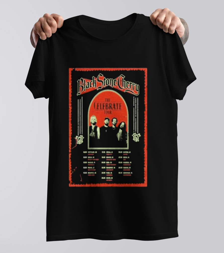 Black Stone Cherry The Celebrate Tour 2026 With Band Silhouettes And Tour Dates T-Shirt
