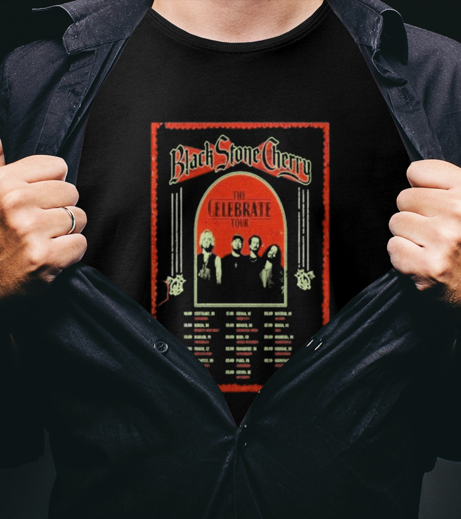 Black Stone Cherry The Celebrate Tour 2026 With Band Silhouettes And Tour Dates T-Shirt