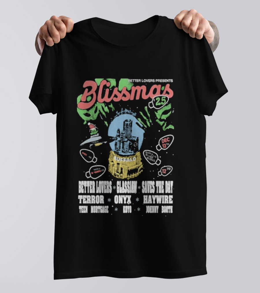 Better Lovers Presents Blissmas 25 Buffalo Riverworks 2025 With Glassjaw Cave In The Sky T-Shirt