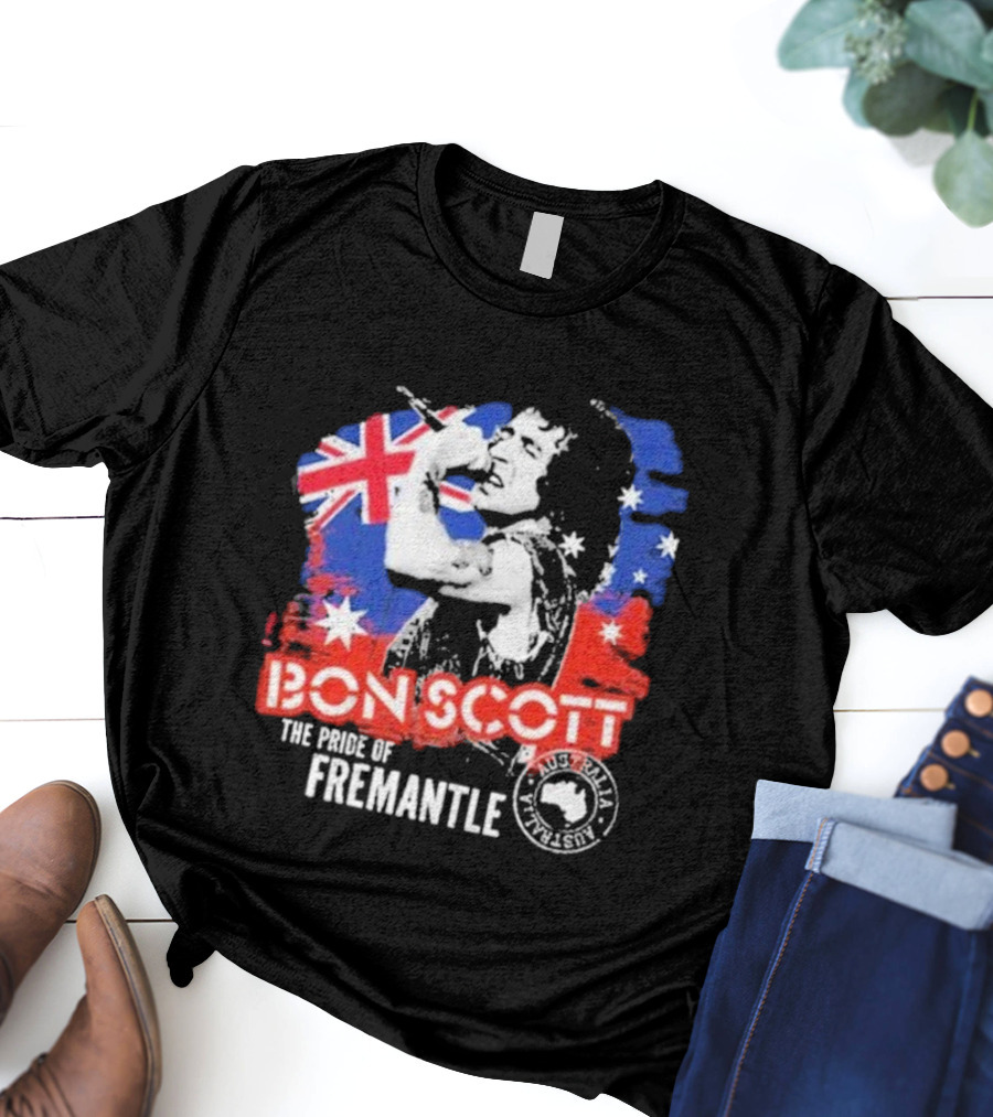Bon Scott The Pride Of Fremantle Australia Flag Stamp T-Shirt