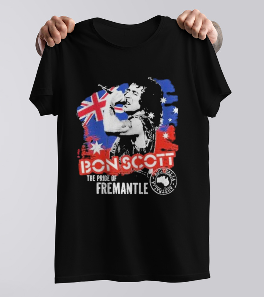 Bon Scott The Pride Of Fremantle Australia Flag Stamp T-Shirt