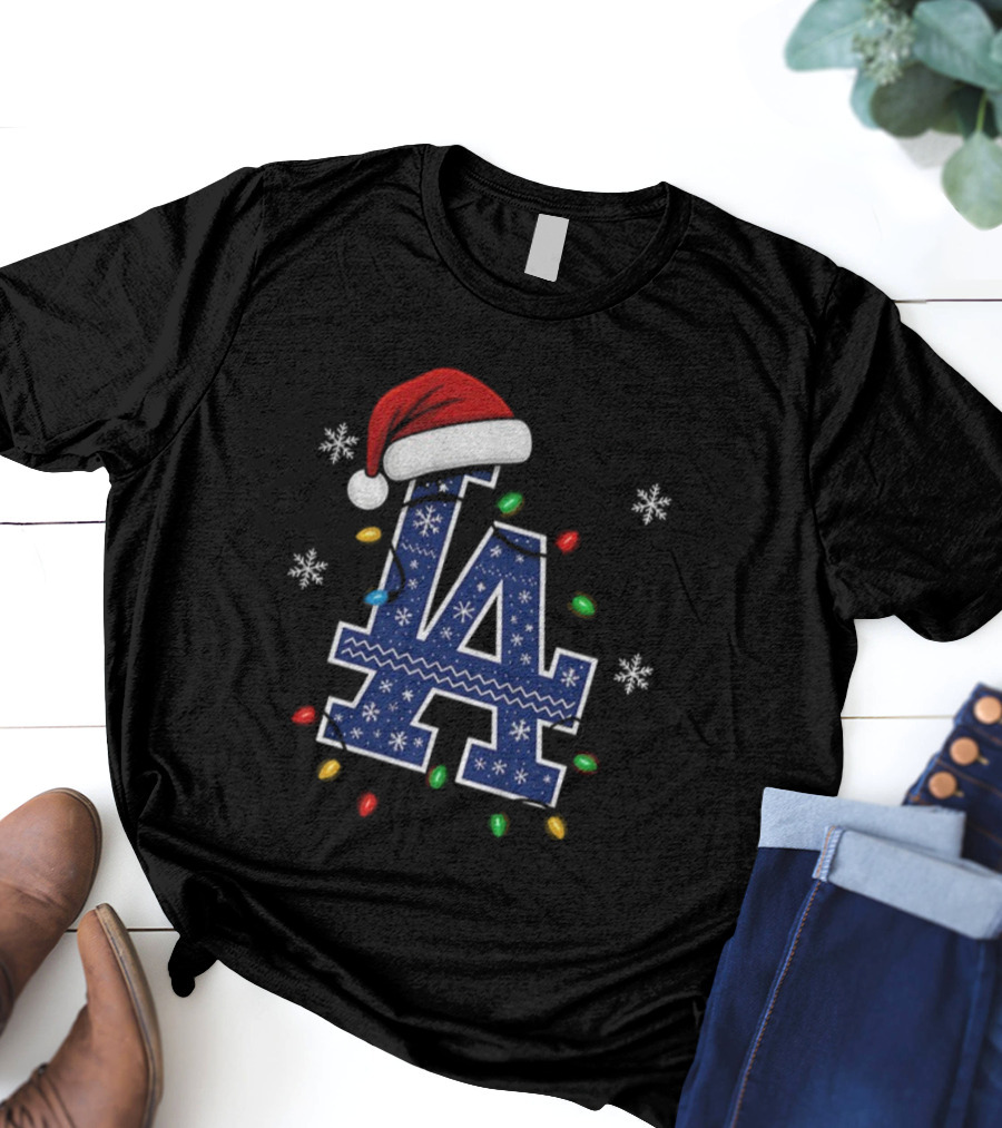 Los Angeles Dodgers Christmas Light Bulb Santa Hat World Series 2025 T-Shirt