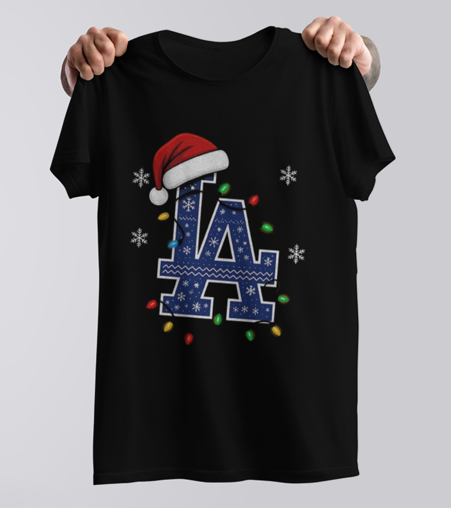 Los Angeles Dodgers Christmas Light Bulb Santa Hat World Series 2025 T-Shirt