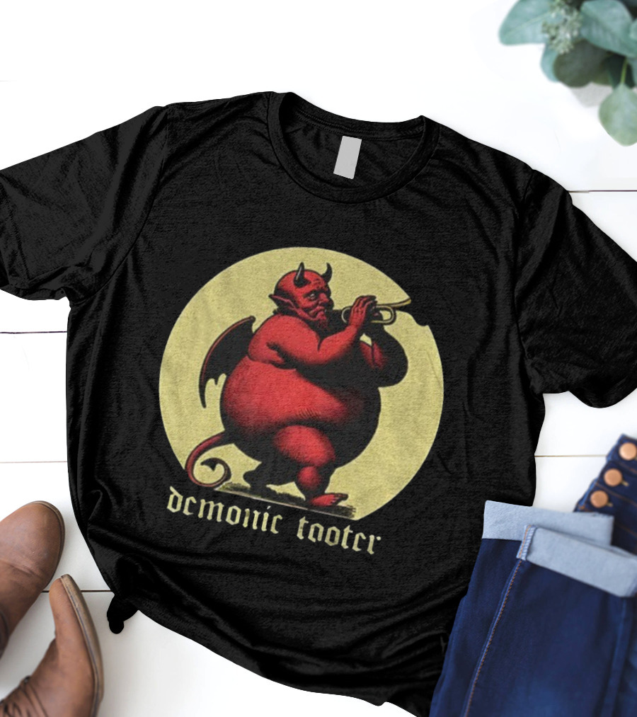 Demonic Tooter Cartoon Devil Playing Trumpet Vintage Style T-Shirt