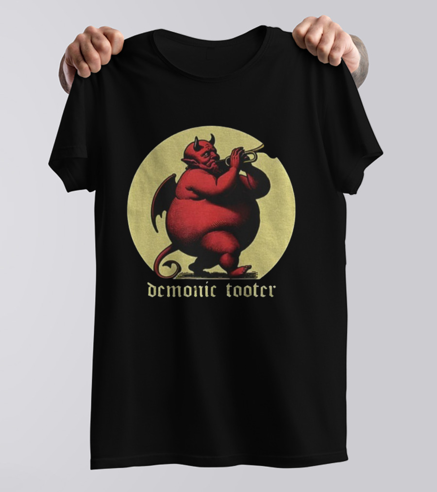 Demonic Tooter Cartoon Devil Playing Trumpet Vintage Style T-Shirt