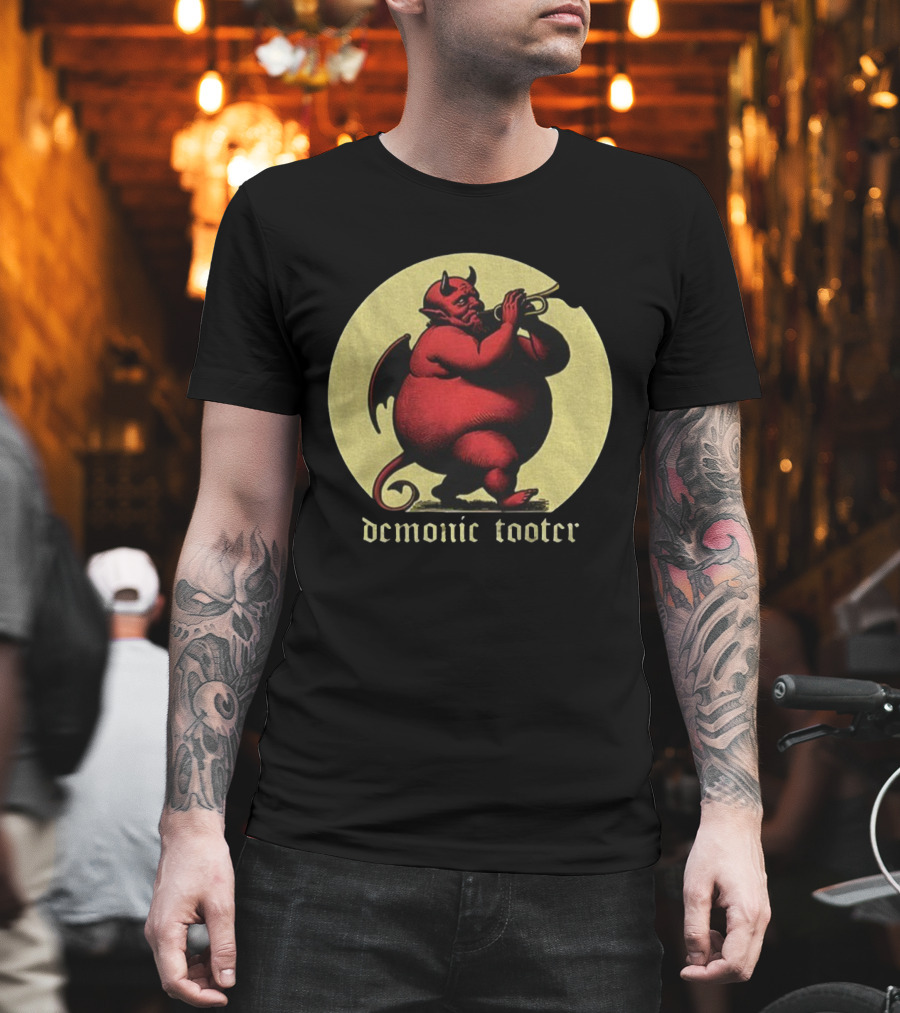 Demonic Tooter Cartoon Devil Playing Trumpet Vintage Style T-Shirt