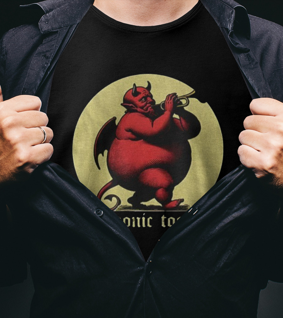 Demonic Tooter Cartoon Devil Playing Trumpet Vintage Style T-Shirt