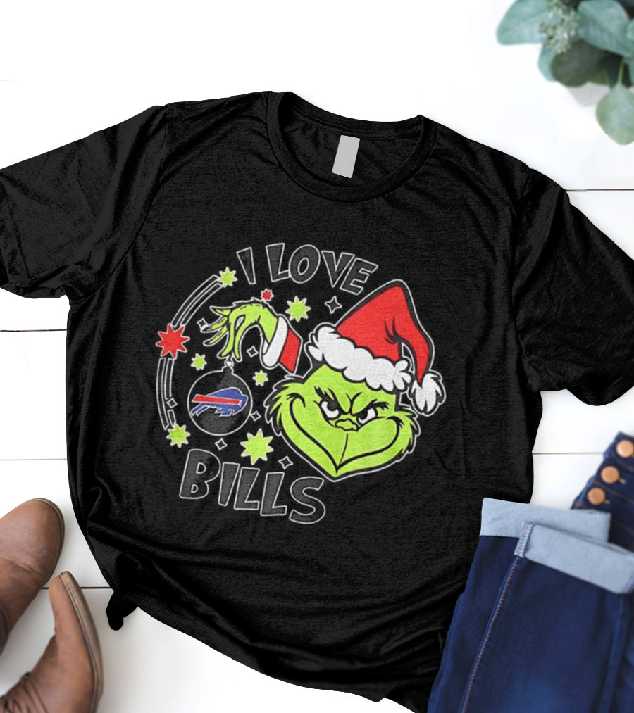 I Love Bills Grinch Santa Hat Christmas T-Shirt