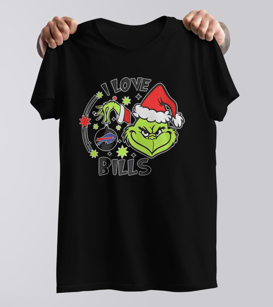 I Love Bills Grinch Santa Hat Christmas T-Shirt