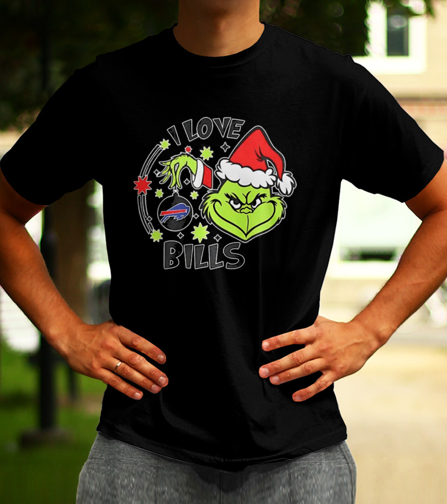 I Love Bills Grinch Santa Hat Christmas T-Shirt