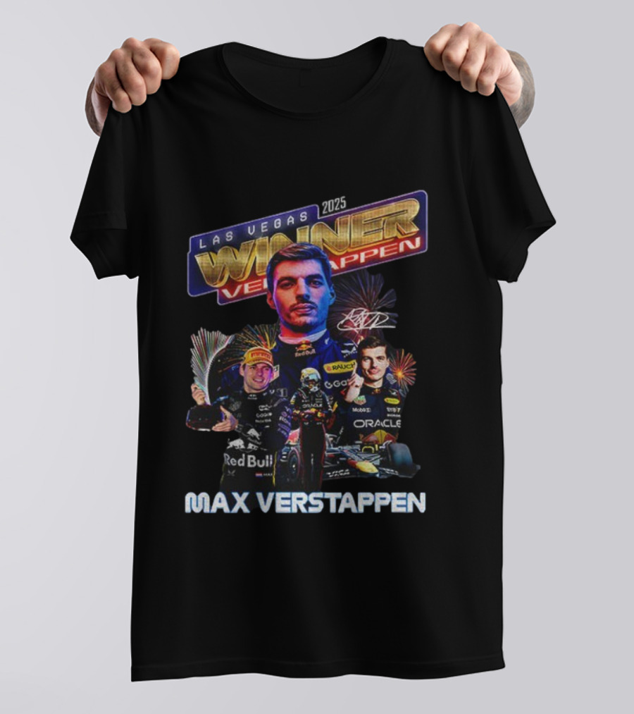 Max Verstappen 2025 Las Vegas Winner Red Bull Racing Signature T-Shirt