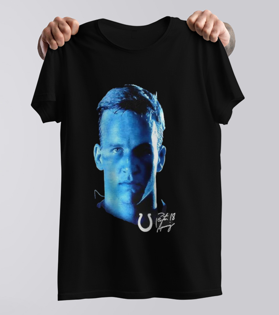 Peyton Manning Indianapolis Colts Number 18 2000s Signature Colts Logo T-Shirt