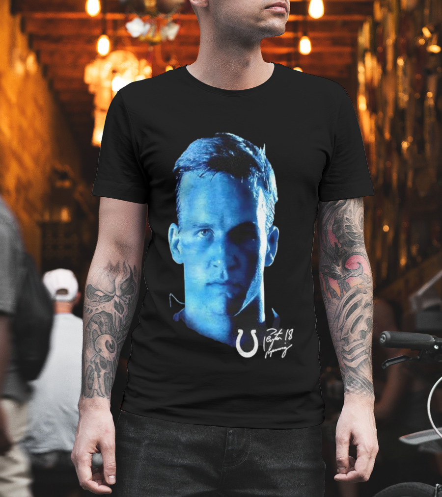 Peyton Manning Indianapolis Colts Number 18 2000s Signature Colts Logo T-Shirt