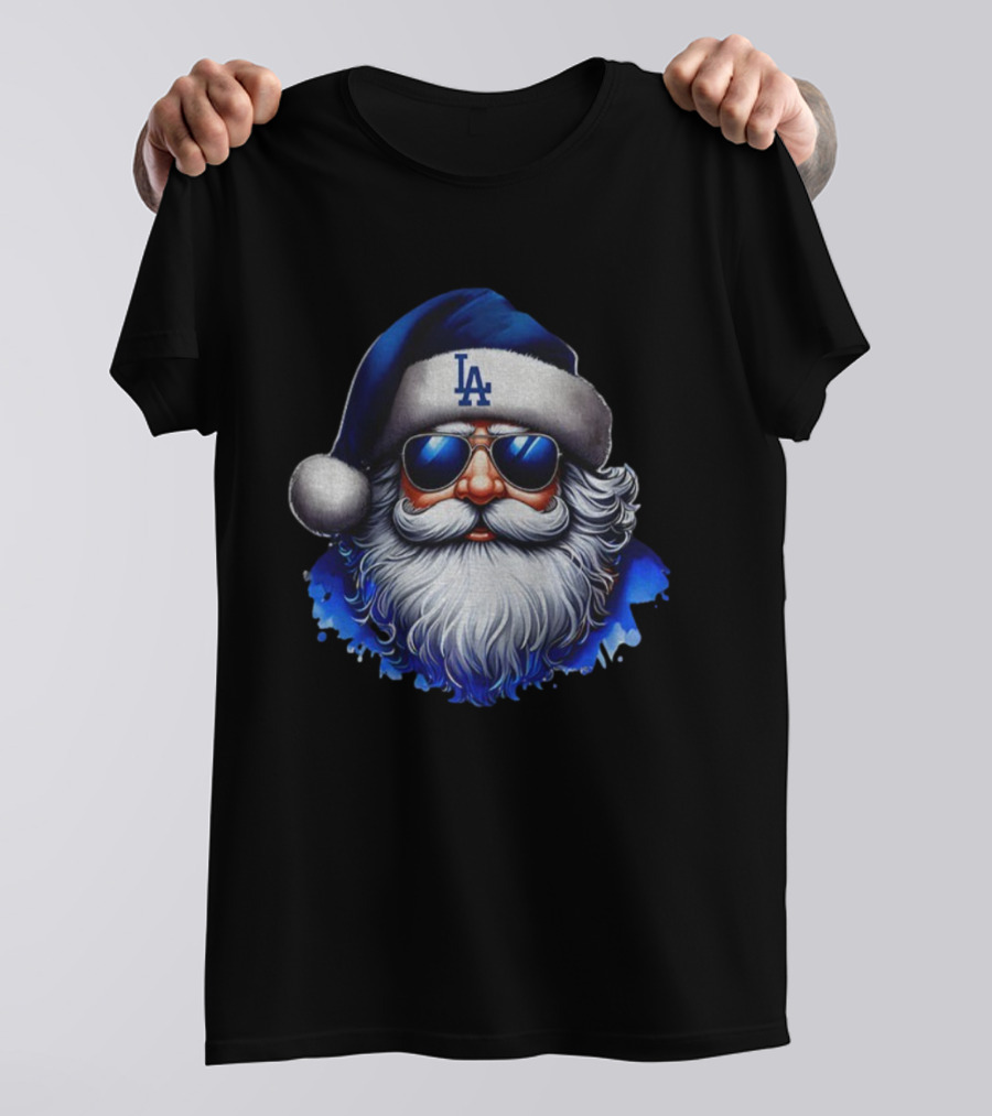 Santa Claus Big Face LA Dodgers MLB Baseball Christmas 2025 T-Shirt