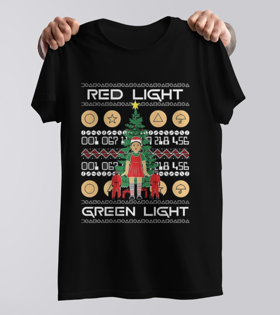 Squid Games Red Light Green Light Ugly Christmas Tree Coins T-Shirt