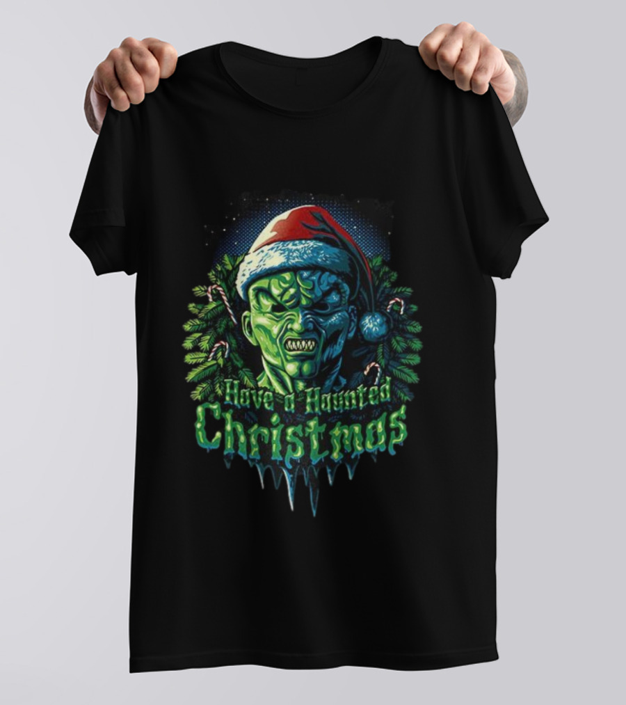 The Haunted Mask Have A Haunted Christmas Horror Santa Green Monster T-Shirt