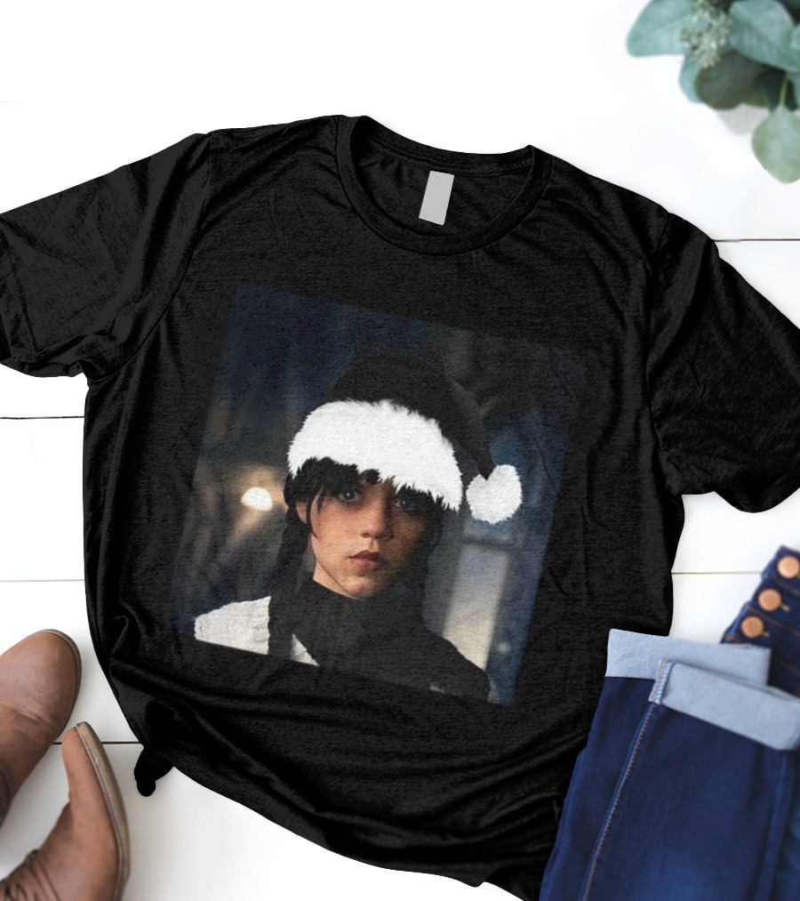 Wednesday Addams Santa Hat Christmas Holiday Mashup T-Shirt
