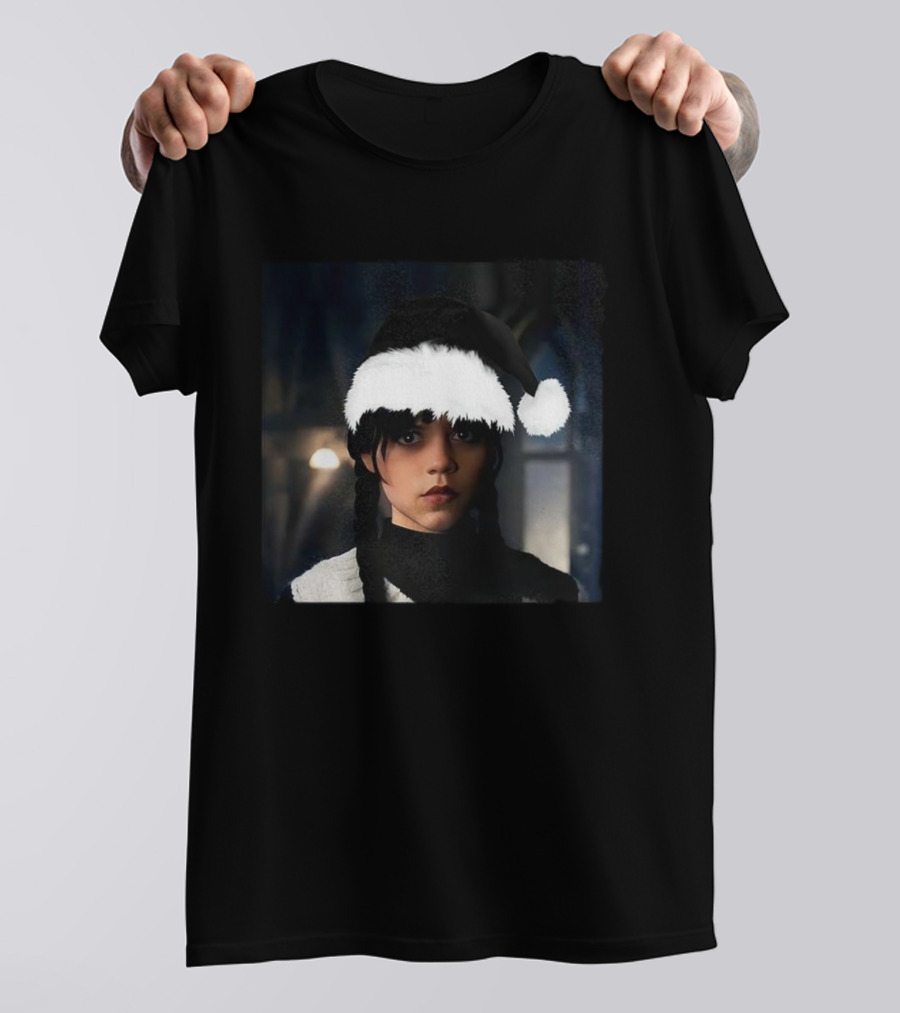 Wednesday Addams Santa Hat Christmas Holiday Mashup T-Shirt