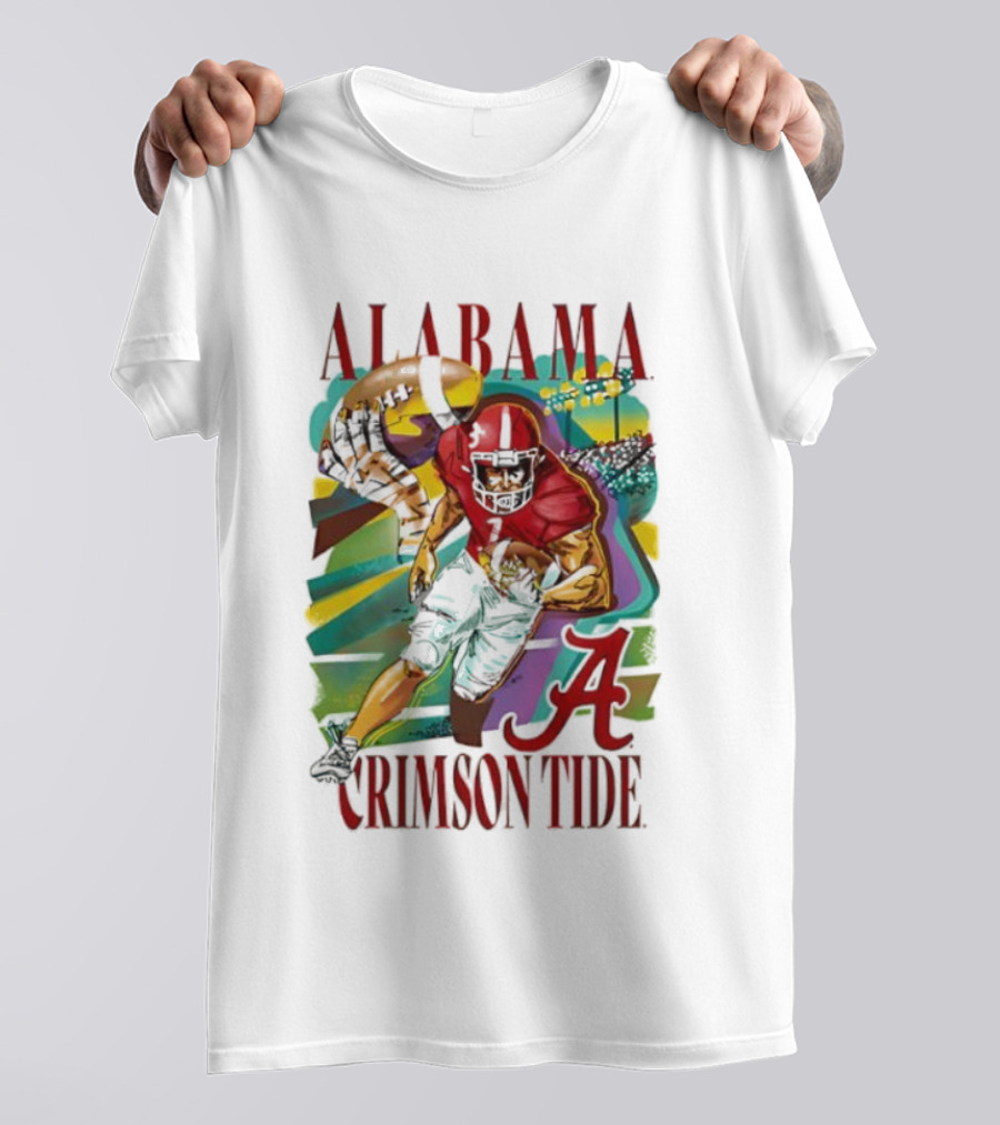 Alabama Crimson Tide Football Player Action Art With Iconic Script A T-Shirt