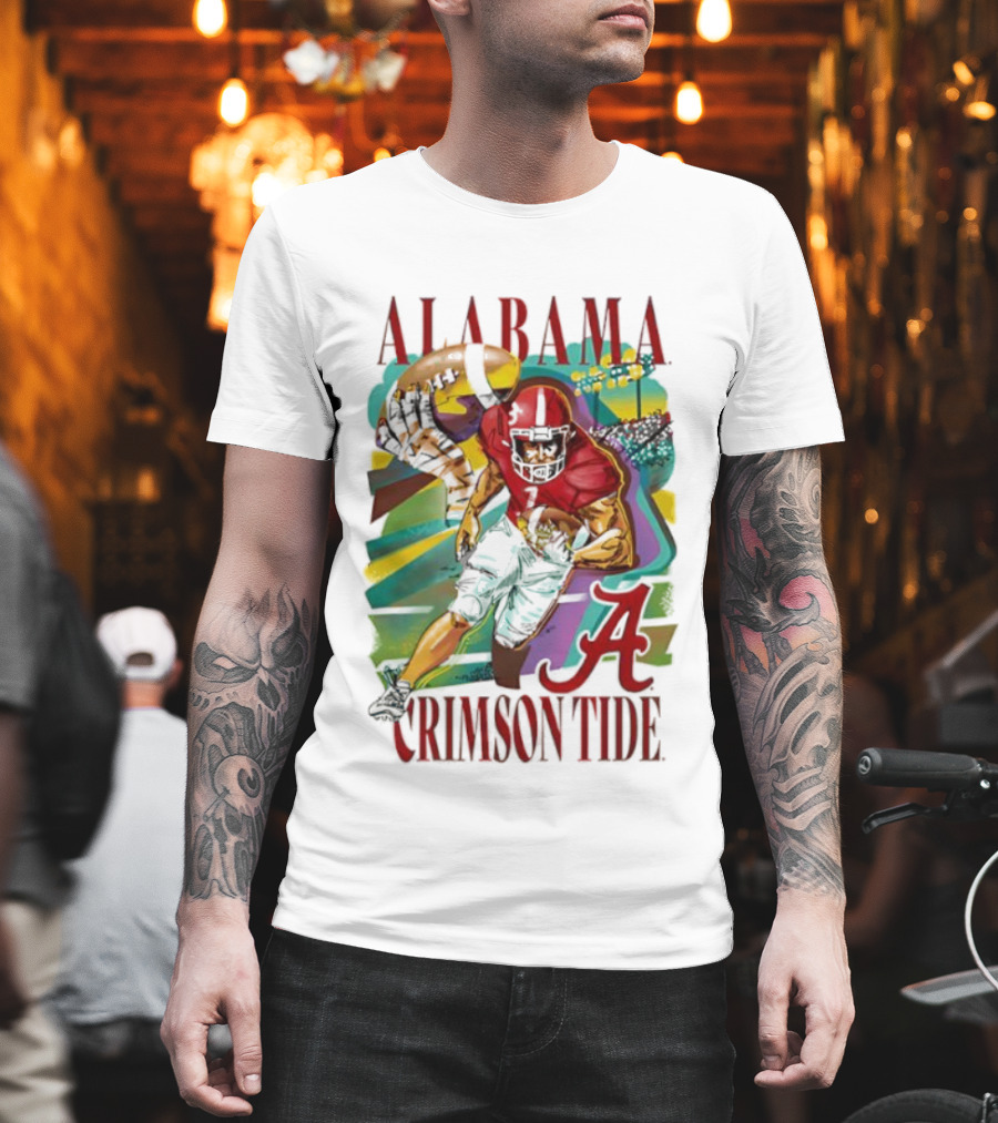 Alabama Crimson Tide Football Player Action Art With Iconic Script A T-Shirt